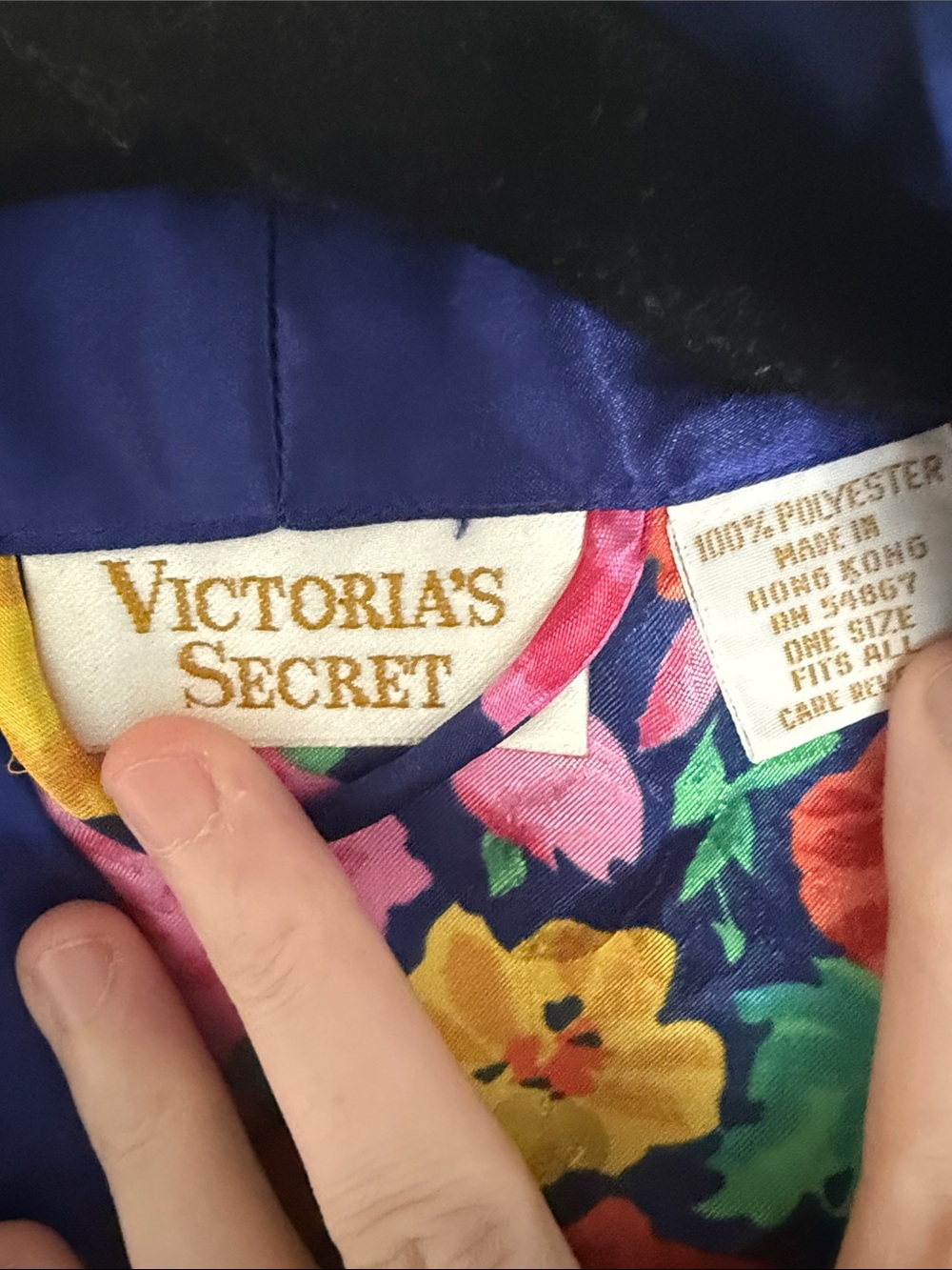 Vintage Victoria Secrets Floral Kimono Robe with Navy Trim - Picture 3 of 3